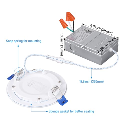 TORCHSTAR Essential Series 4 Inch Ultra-Thin LED Recessed Lighting with J-Box, 9W Dimmable Slim Panel Downlight 800lm, ETL Listed, 3000K Warm White, Pack of 6 - Image 4