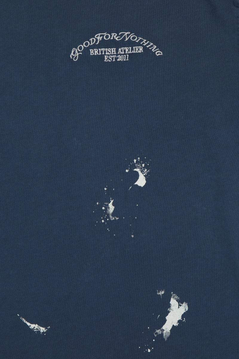 GOOD FOR NOTHING Men Crew Neck Short Sleeve Embroidered Logo T-Shirt, Washed Navy - Image 2