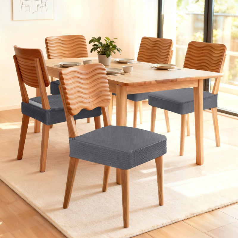 Songrey Waterproof Seat Covers for Dining Chairs Set of 4, No Rear Chair Covers, Stretch Removable Washable Chair Slipcover Protector, Dark Gray - Image 2