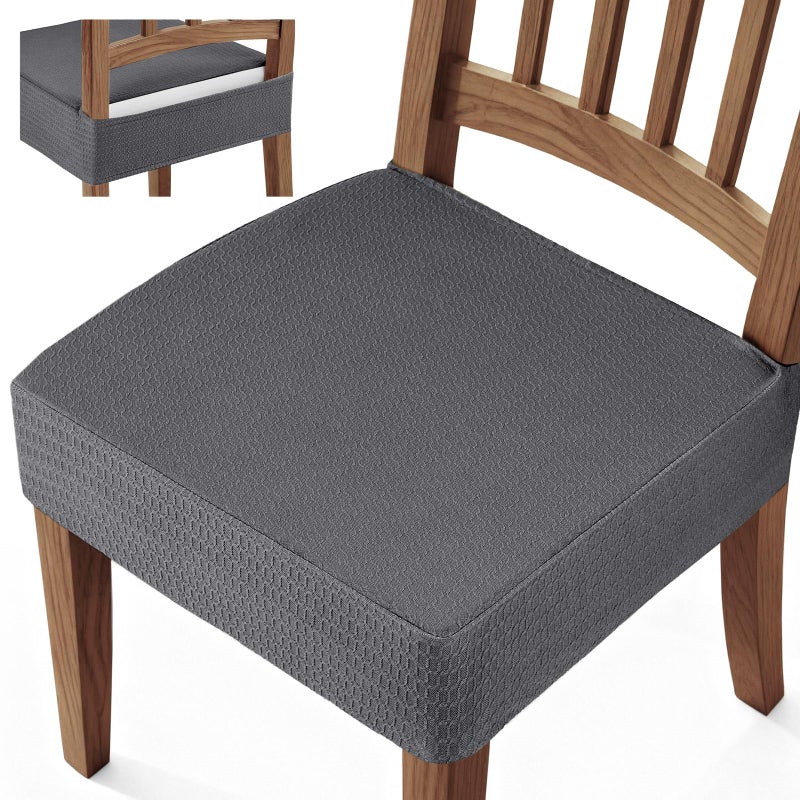 Songrey Waterproof Seat Covers for Dining Chairs Set of 4, No Rear Chair Covers, Stretch Removable Washable Chair Slipcover Protector, Dark Gray - Image 1