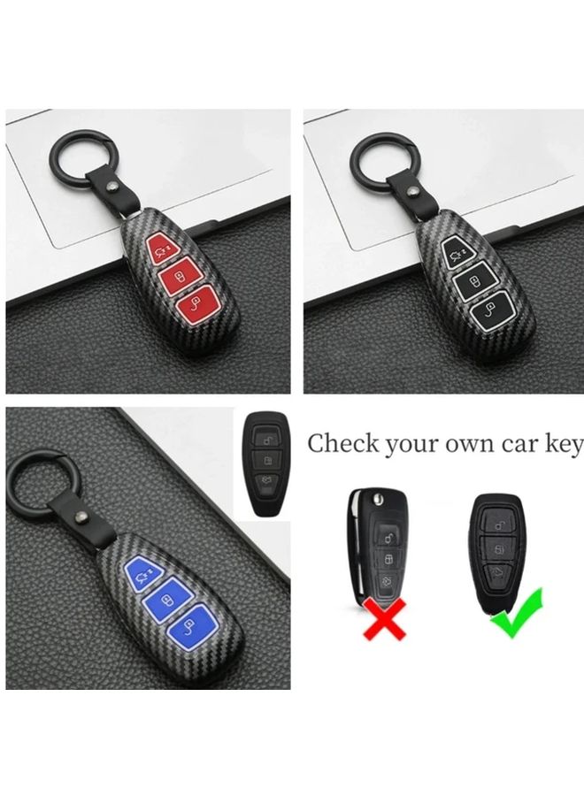 Blue Carbon Fiber Style ABS Key Shell For Ford With Keychain - Image 1