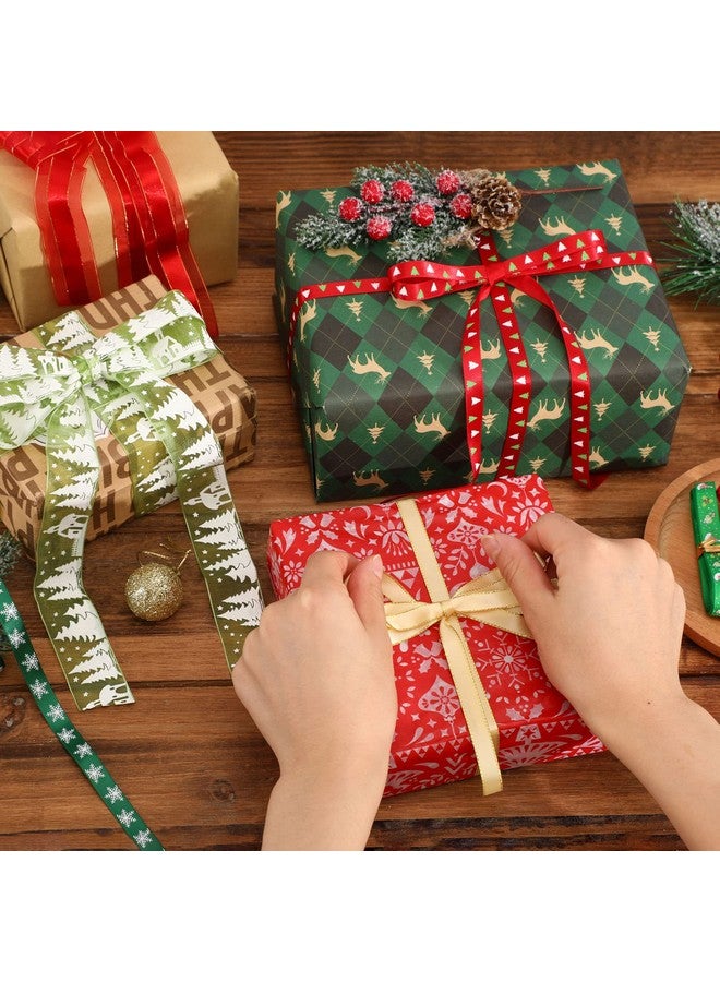 SANNIX 20 Pieces 3 Size Christmas Ribbons For Craft Holiday Printed Grosgrain Organza Satin Ribbons Metallic Glitter Fabric Ribbons Bulk Gift Wrapping Bow(20X2Yd) - Image 3