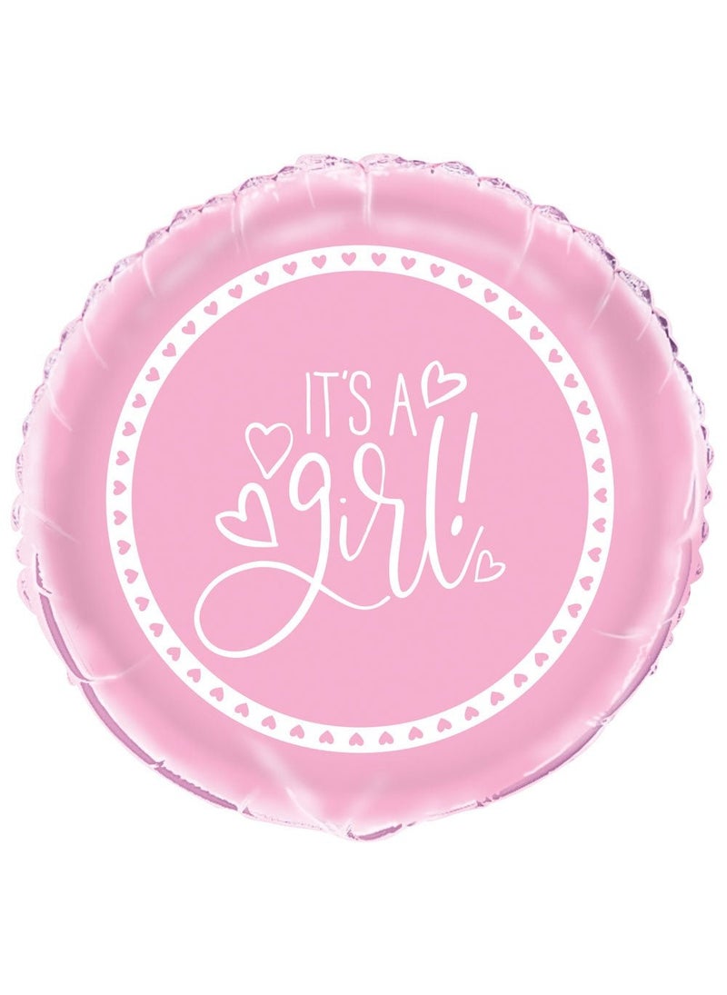 Unique It's a Girl Balloon Pink Metallic Foil Heart Design 45 cm