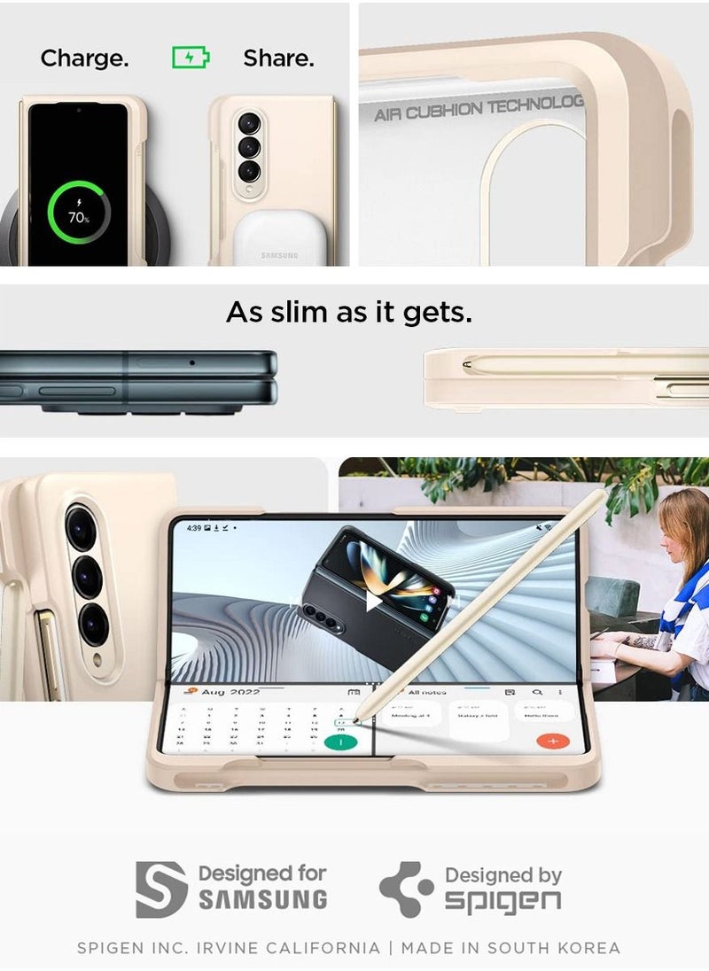 Spigen - Thin Fit P Samsung Galaxy Z Fold 4 Case Cover with S Pen Holder (S-Pen Not Included) - Pearled Ivory - Image 1