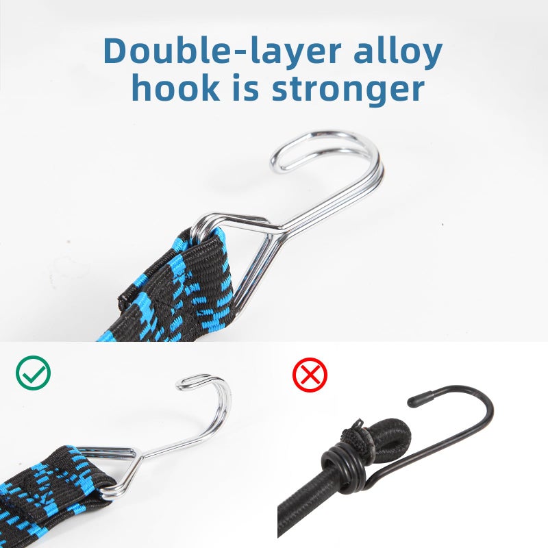gulisot Adjustable Bungee Cords, Bungee Cords with Hooks Heavy Duty, Flat High Elastic Rubber Bungee Straps with 80 Inch for Camping, Securing Tarps, Moving Cargo, Camps, Tarps - Image 3