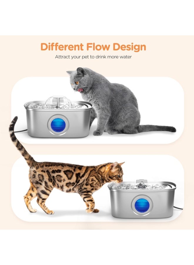 بوانيرت نافورة مياه للقطط مصنوعة من الفولاذ المقاوم للصدأ: موزع مياه أوتوماتيكي للحيوانات الأليفة سعة 3.2 لتر مع نافذة لمستوى المياه - للقطط بالداخل - Image 3