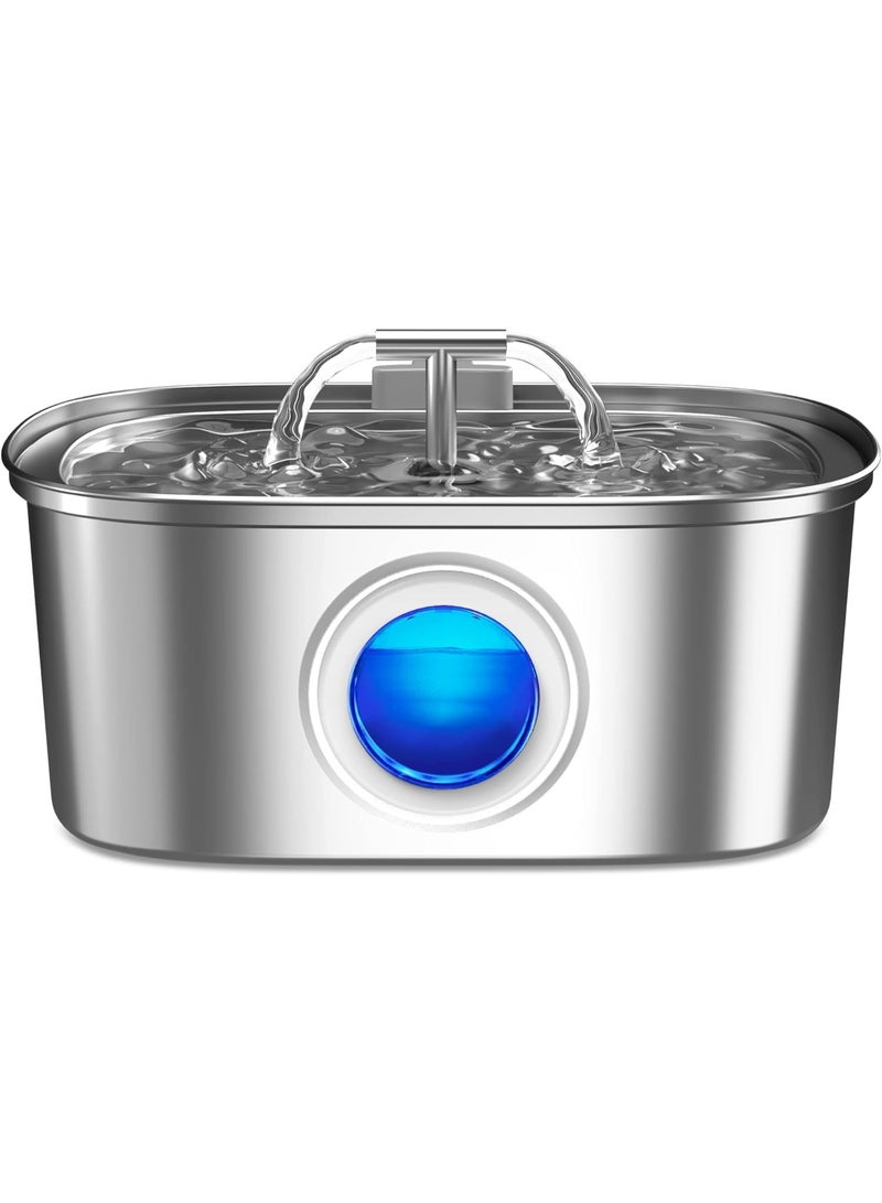 بوانيرت نافورة مياه للقطط مصنوعة من الفولاذ المقاوم للصدأ: موزع مياه أوتوماتيكي للحيوانات الأليفة سعة 3.2 لتر مع نافذة لمستوى المياه - للقطط بالداخل - Image 1