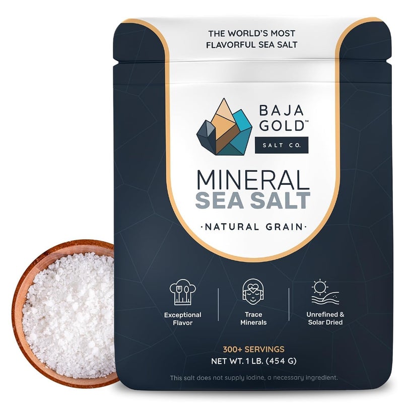 Baja Gold ملح البحر المعدني باجا جولد - موصى به من غاري بريكا - ملح حبيبي عضوي طبيعي للطهي والخبز | ملح باجا الأصيل | مثالي لجميع الإبداعات الطهو | 1 رطل. كيس قابل لإعادة الإغلاق، 300+ حصة - Image 1