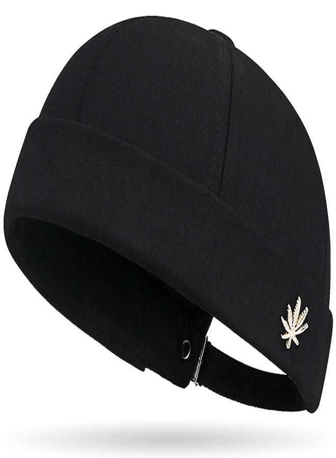 PTDTSHOU Brimless Hats for Men Women Buckle Docker Cap Adjustable Beanie Skullcap Black - Image 1
