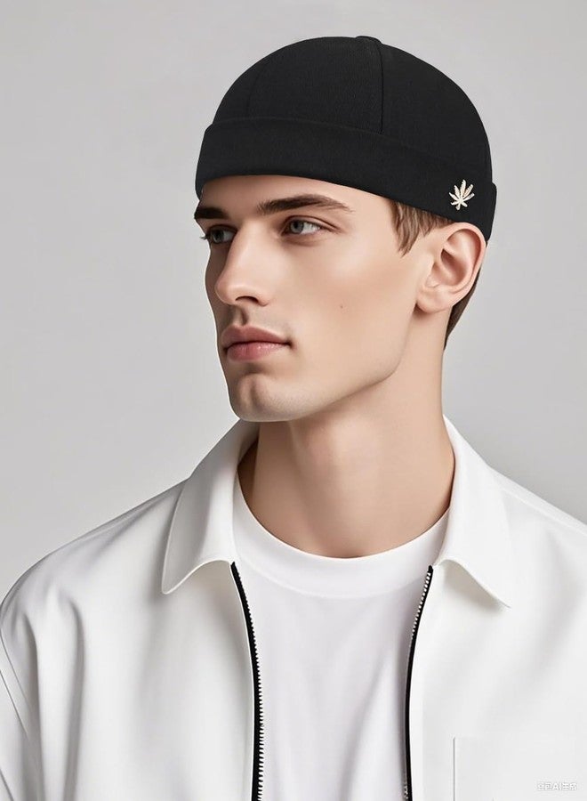 PTDTSHOU Brimless Hats for Men Women Buckle Docker Cap Adjustable Beanie Skullcap Black - Image 2