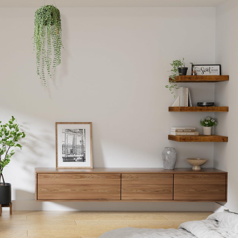 QEEIG 12" Deep Floating Shelves for Wall - 12 x 16 inch Book Shelf Bathroom Bedroom Kitchen Living Room Hanging Bookshelf Farmhouse Set of 3, Brown (026-40BN3) - Image 5
