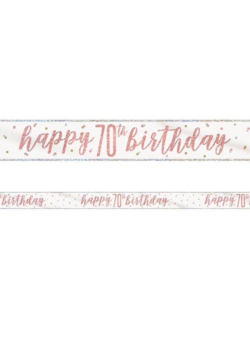 Unique Happy 70th Birthday Anniversary Banner White Rose Gold 274cm