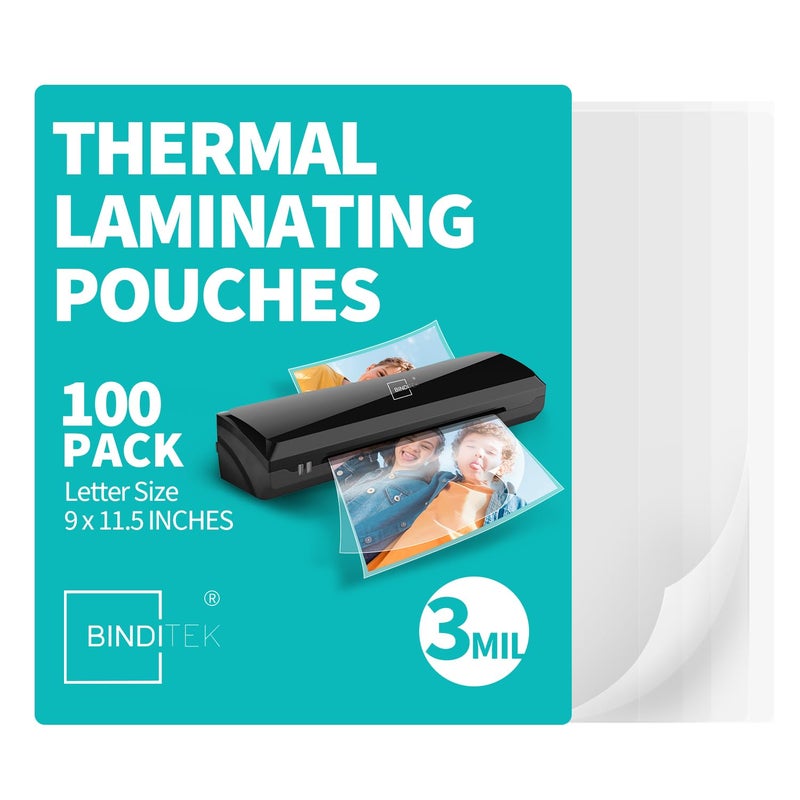 Binditek 100 Pack 3 Mil Thermal Laminating Pouches, 9x11.5 Inches Laminating Sheets, for Letter Size, Ultra Clear, Glossy, Hold 8.5x11 Inches, Heat Seal, Office School Supplies - Image 1