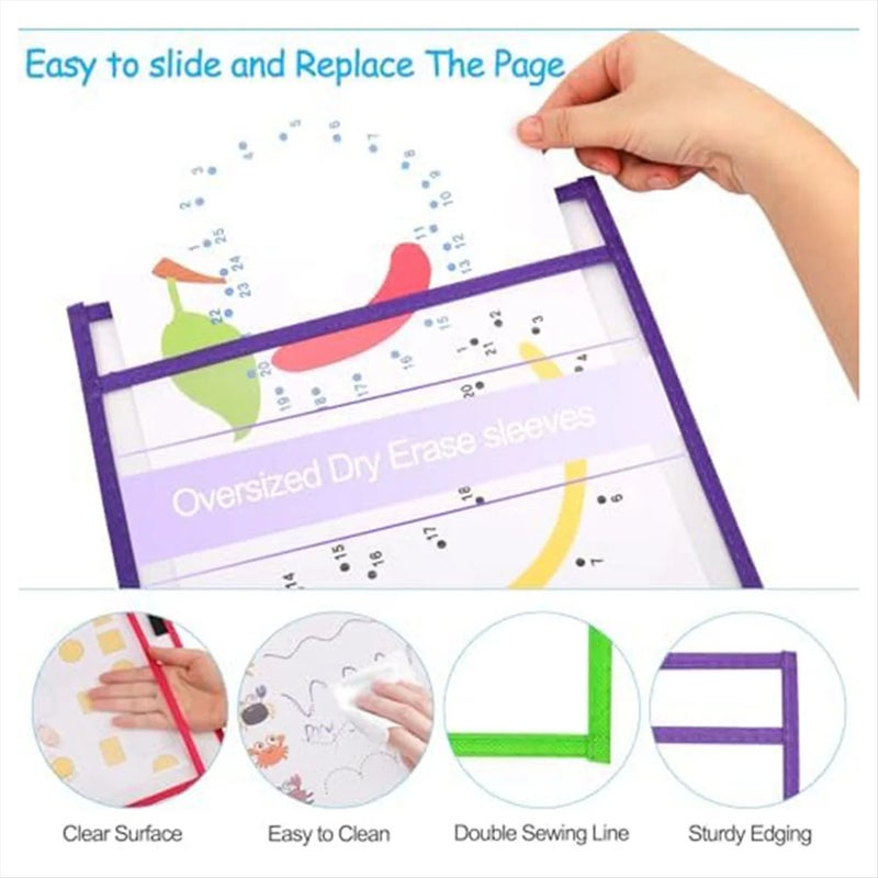 30PCS Dry Erase Pockets, Extra LargeReusable Dry Erase Pocket Covers, Ticket Holders, Teacher Supplies Dry Erase Covers - Image 4