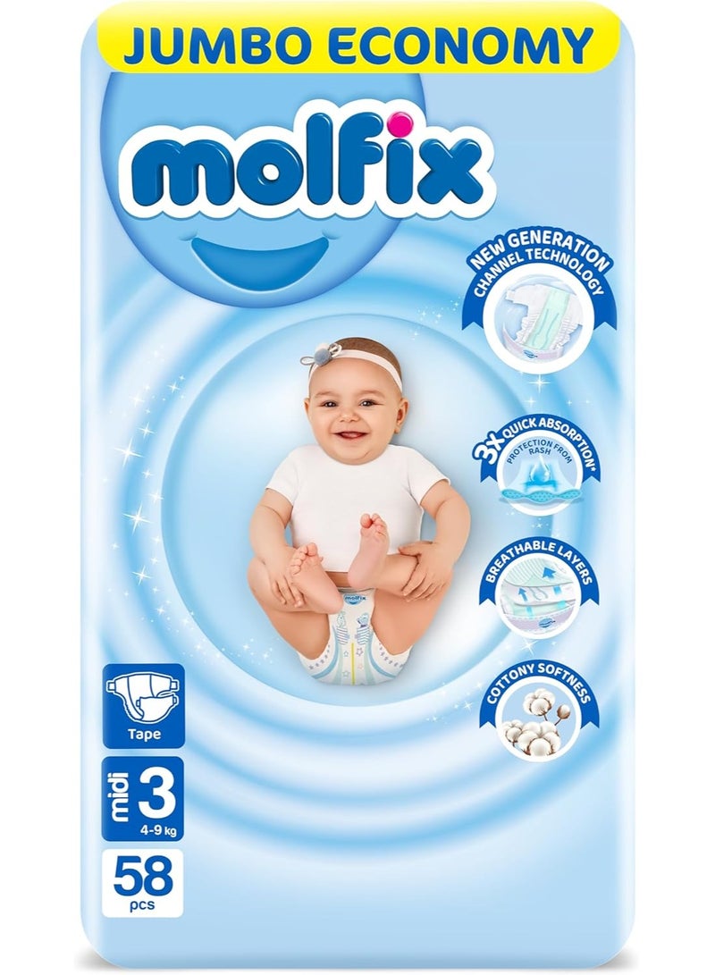 Molfix Diapers With 3D Technology - Jumbo Economy Pack 58 Pcs - Size 3 - Image 5