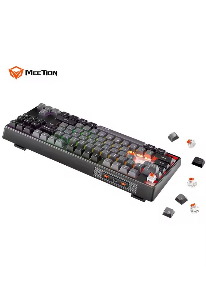 ميشين لوحة مفاتيح ألعاب MEETION MK14 TKL ثلاثية الأوضاع لاسلكية/بلوتوث/سلكية قابلة للتبديل السريع، 87 مفتاحًا، لوحة مفاتيح ألعاب ميكانيكية خفيفة الوزن مزودة بإضاءة RGB LED محيطية للألعاب  - Image 2