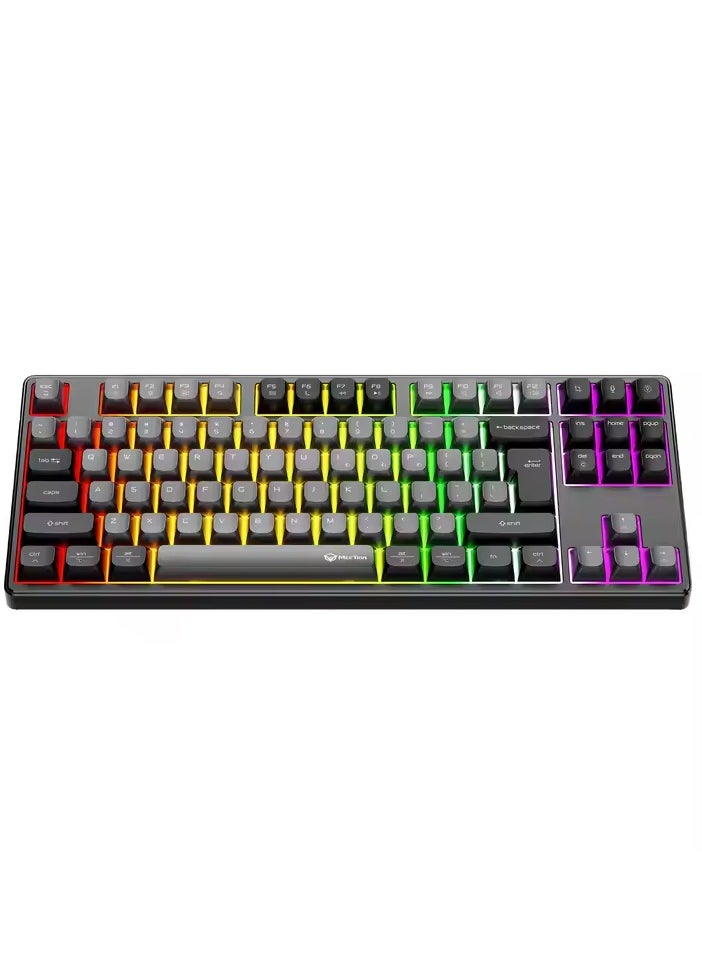 ميشين لوحة مفاتيح ألعاب MEETION MK14 TKL ثلاثية الأوضاع لاسلكية/بلوتوث/سلكية قابلة للتبديل السريع، 87 مفتاحًا، لوحة مفاتيح ألعاب ميكانيكية خفيفة الوزن مزودة بإضاءة RGB LED محيطية للألعاب  - Image 1