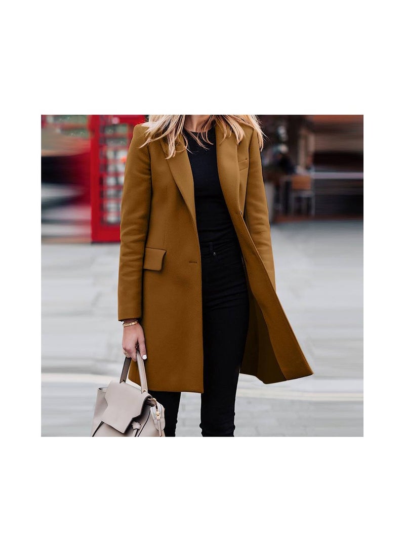 Loquat Squality  Breasted Long Coat Women Khaki - Image 1
