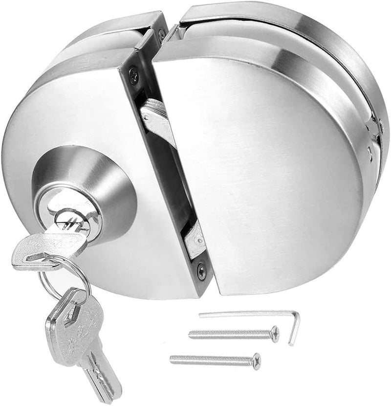 JING 304 Stainless Steel Yu Round Glass Door Lock, Home, Commercial Durable Metal Chrome 10-12 mm Glass Door NO Drill Anti-Theft Security Lock, Double Swing Hinged Frameless Push Sliding Gate Lock 3 Keys - Image 1