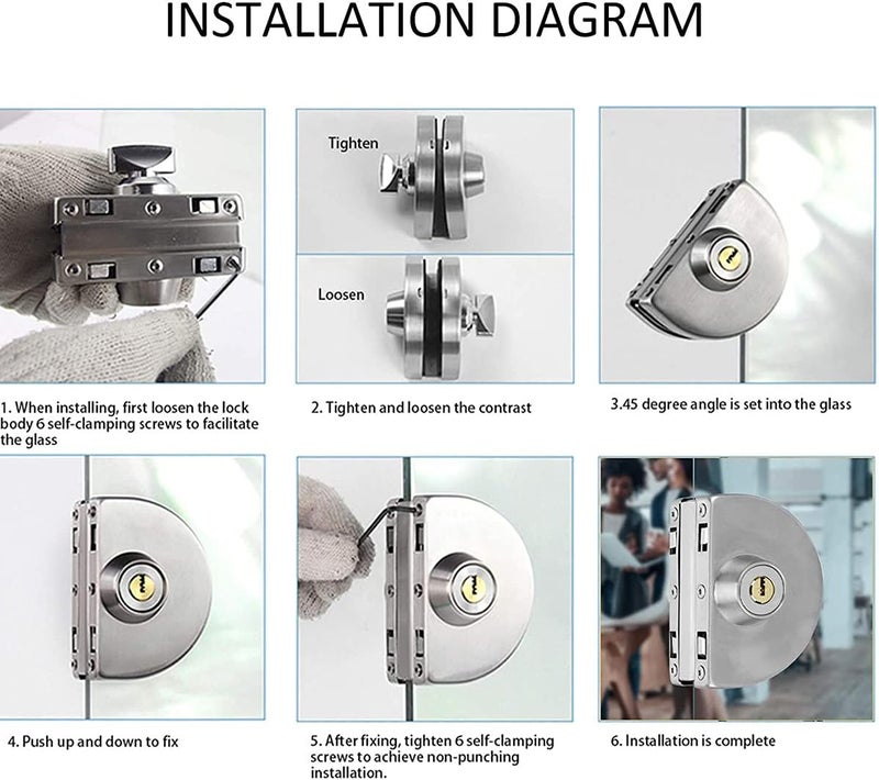 JING 304 Stainless Steel Yu Round Glass Door Lock, Home, Commercial Durable Metal Chrome 10-12 mm Glass Door NO Drill Anti-Theft Security Lock, Double Swing Hinged Frameless Push Sliding Gate Lock 3 Keys - Image 3