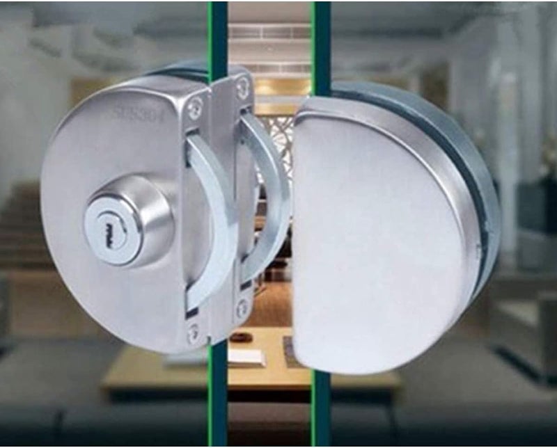 JING 304 Stainless Steel Yu Round Glass Door Lock, Home, Commercial Durable Metal Chrome 10-12 mm Glass Door NO Drill Anti-Theft Security Lock, Double Swing Hinged Frameless Push Sliding Gate Lock 3 Keys - Image 4