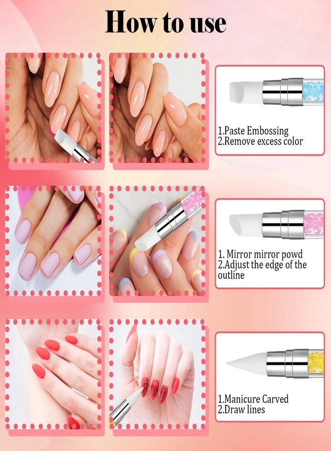 oruola أورولا 16 قطعة فرشاة أظافر سيليكون، أدوات أظافر سيليكون مزدوجة الطرف، مطبق سيليكون كروم للأظافر مع مقبض ماسي ملون، أداة أظافر مطاطية لتصميم تأثير رسم النقش على الأظافر. - Image 5