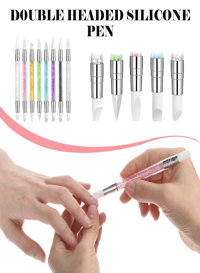 oruola أورولا 16 قطعة فرشاة أظافر سيليكون، أدوات أظافر سيليكون مزدوجة الطرف، مطبق سيليكون كروم للأظافر مع مقبض ماسي ملون، أداة أظافر مطاطية لتصميم تأثير رسم النقش على الأظافر. - Image 2