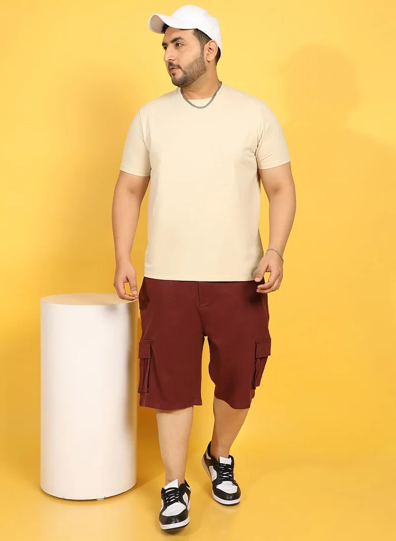 Instafab Plus Instafab Plus Men's Beige Basic Plus-Size Fit T-Shirt For Casual Wear | Crewneck | Short Sleeve | Pull On Closure | Cotton T-Shirt Crafted With Comfort Fit For Everyday Wear