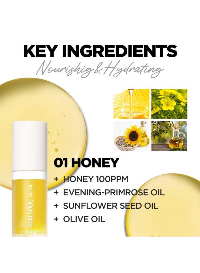 The Saem Eco Soul Lip Oil 01 Honey - Plumping & Hydrating To Nourish Moisturize Lips – Sunflower Seed Olive Soft Glossy For Dry Lips, 0.21 Fl.Oz. - Image 5