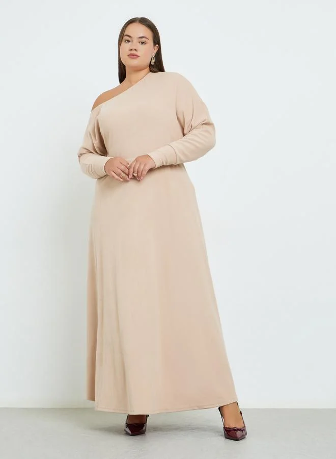 Styli Styli Plus Size Asymmetric Neck Knit Maxi Dress