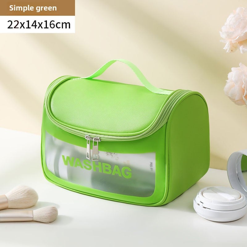 PU Waterproof Flip Cover Cosmetic Bag Colorful Large Capacity Portable Toiletry Bag High-value Multi-function Travel Storage Bag Green