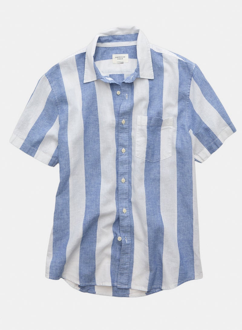 American Eagle AE Standard Fit Linen-Blend Button-Up Shirt - Image 3