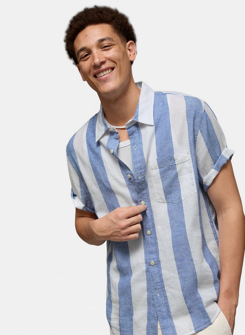 American Eagle AE Standard Fit Linen-Blend Button-Up Shirt - Image 1