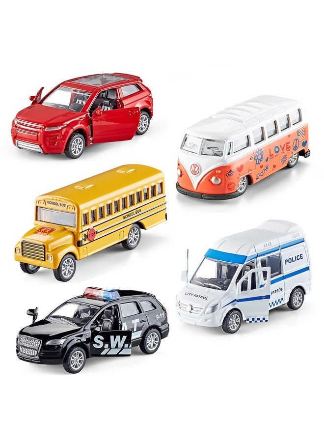 KIDAMI Diecast Metal Toy Cars Set Of 5 Openable Doors Pull Back Car Gift Pack For Kids (Official Car) - Image 1