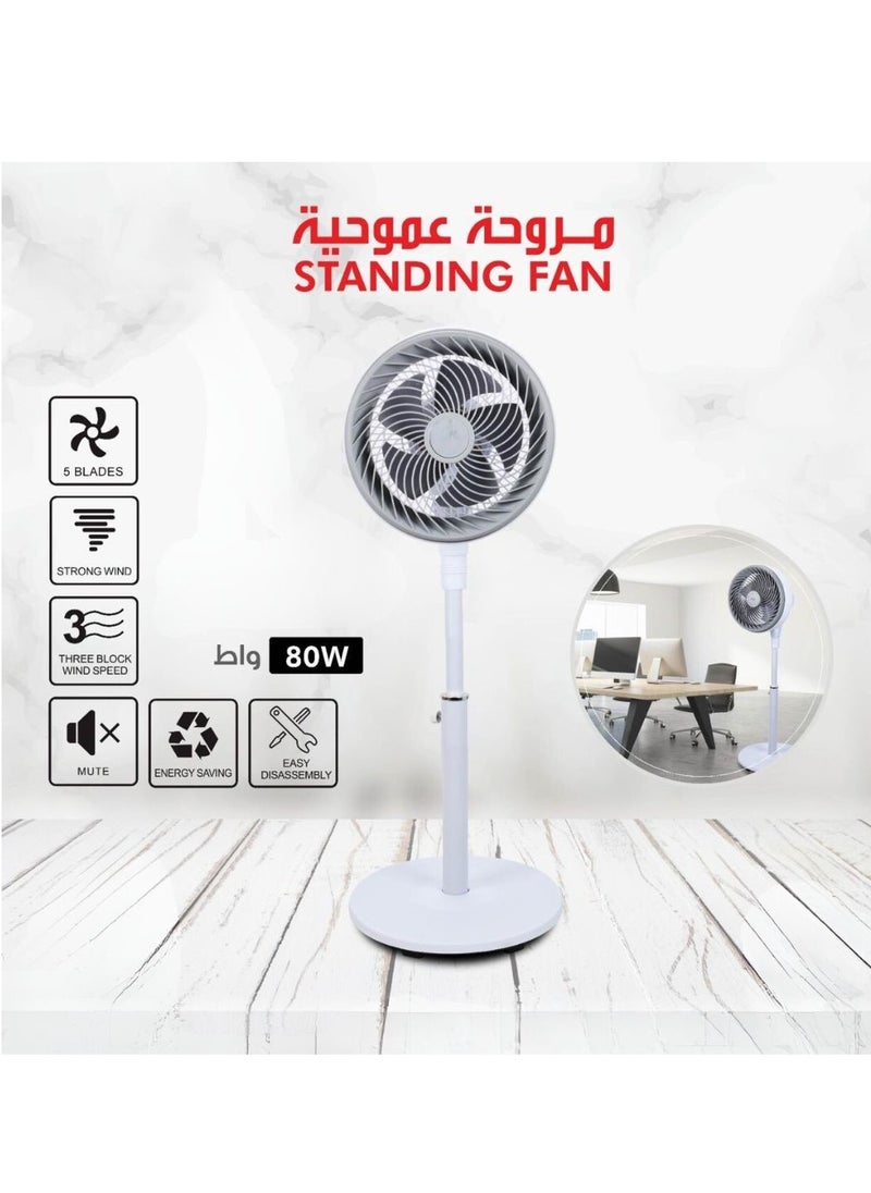 Stand fan with three speeds and five blades  silent operation