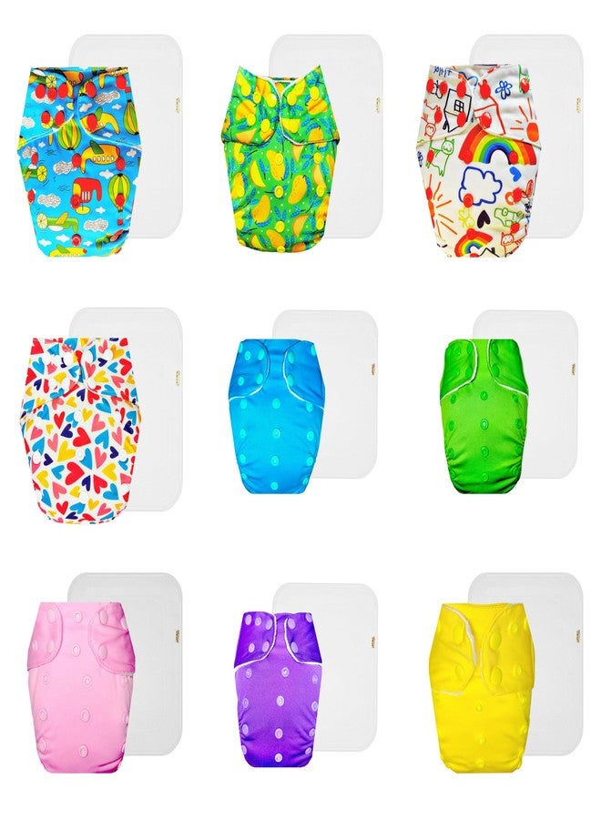 Dumbledo Premium Cloth Diaper with Cotton Insert (Pack of 9) | Dry Feel and Comfortable | Breathable | Quick Dry | Worry-Free Diapering | 3 Months - 3 Years | Unisex Baby - Image 1