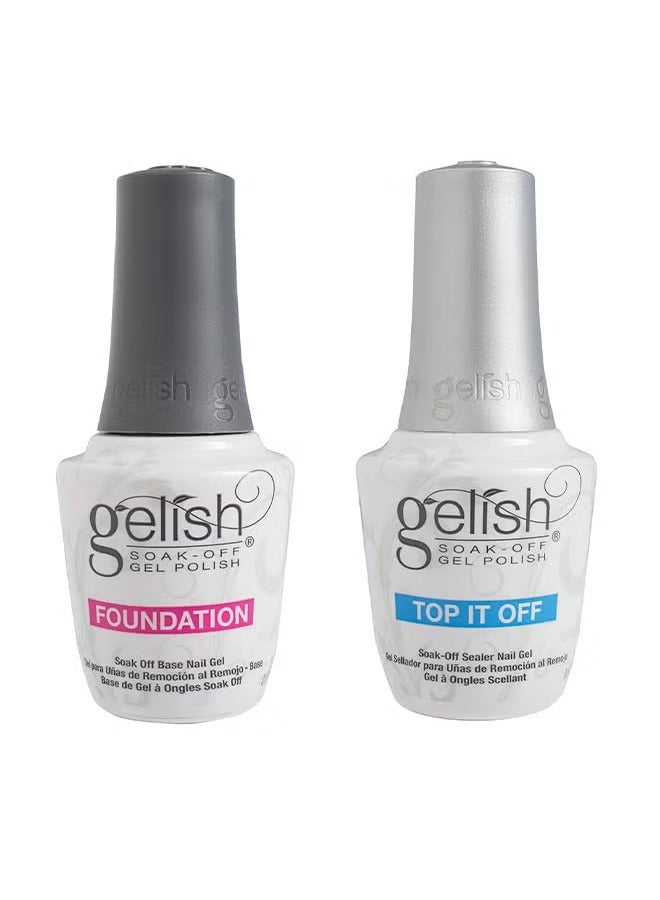 Gelish No Wipe Top Coat Base Coat Soak Off UV LED Drying Long Lasting Shiny Nail Varnish Set - Image 2