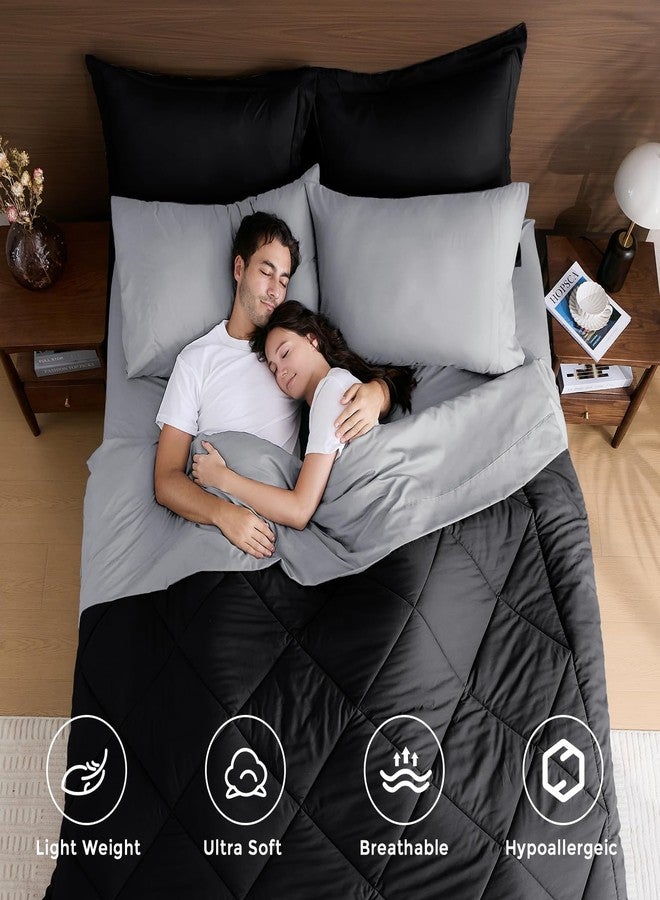 HEVUMYI Twin-XL Comforter Set - 5-Piece All Season Bed in a Bag Twin-XL, Ultra Soft Bedding Set with Comforter, Flat Sheet, Fitted Sheet, Pillowcases, Pillow Shams, Black & Light Grey - Image 2