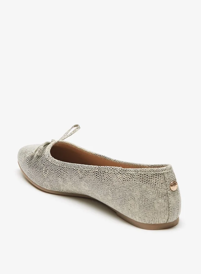 فلورا بيلا من شو إكسبرس Animal Textured Round Toe Ballerina Shoes with Bow Detail