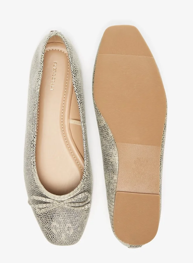 فلورا بيلا من شو إكسبرس Animal Textured Round Toe Ballerina Shoes with Bow Detail