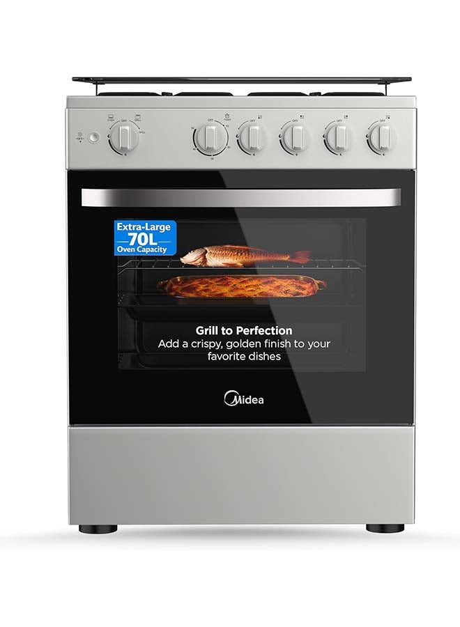 60x60cm Free Standing Gas Cooker with Oven & Grill, 4 Gas Burners, Auto Ignition, Mechanical Control, Enamel Baking Tray & Grill Rack – MFO-MG24TE(OL) MFO-MG24TE(OL) Silver