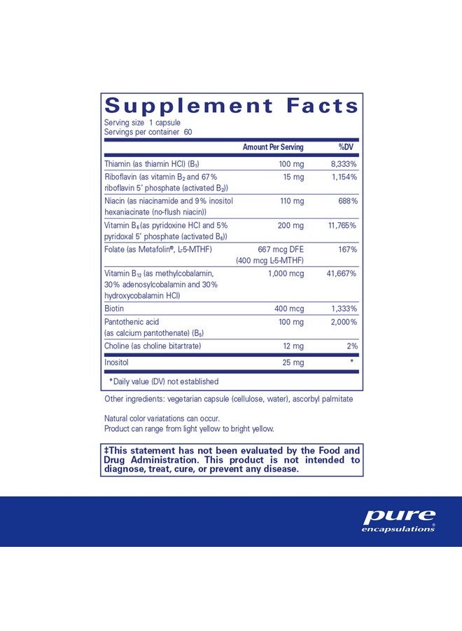 Pure Encapsulations مجمع ب6 ; مكمل فيتامين ب6 لدعم الصحة الخلوية والقلبية والعصبية والنفسية* ; 60 كبسولة - Image 3