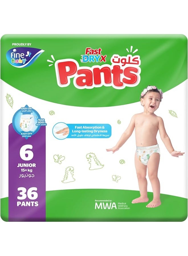 Fine Baby Fast DRY X Pants Diapers, Size 6 Junior (15+ kg), 36 Count