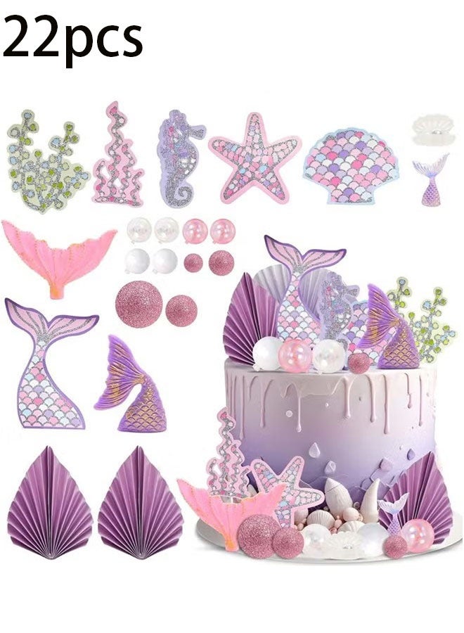 Ailily 22 pcs Mermaid Theme Cake Topper Set Birthday Cake Decoration  - Image 1