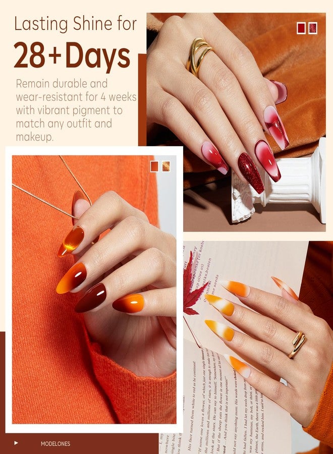 modelones 32 PCS Fall Gel Nail Polish Set, 28 Colors Gel Polish with No Wipe Base Coat, Glitter & Glossy & Matte Top Coat Yellow Orange Brown Nude Glitter Soak Off LED Nail Art Kit Salon at Home - Image 3