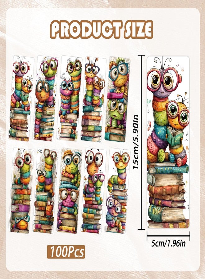 RUBOAOA 100 Pcs Cute Bookworm Bookmarks, Funny Insect Book Marks for Reading Students, Paper Bookmark Bulk, Christmas Birthday Gifts for Readers Book Lovers - Image 2