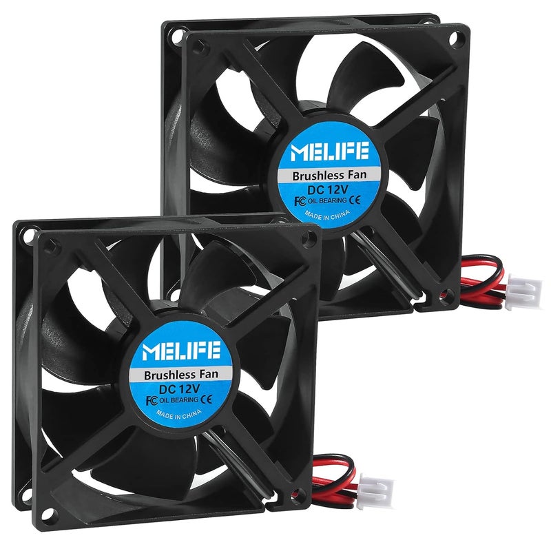 MELIFE 2Pcs 8025 12V DC Brushless Cooling Fan 80mm x 25mm Sleeve Bearing 2Pin Cooling Fan DIY Cooling Ventilation Exhaust - Image 1