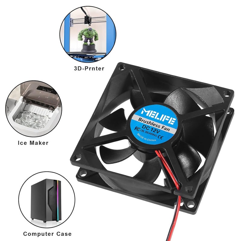 MELIFE 2Pcs 8025 12V DC Brushless Cooling Fan 80mm x 25mm Sleeve Bearing 2Pin Cooling Fan DIY Cooling Ventilation Exhaust - Image 4