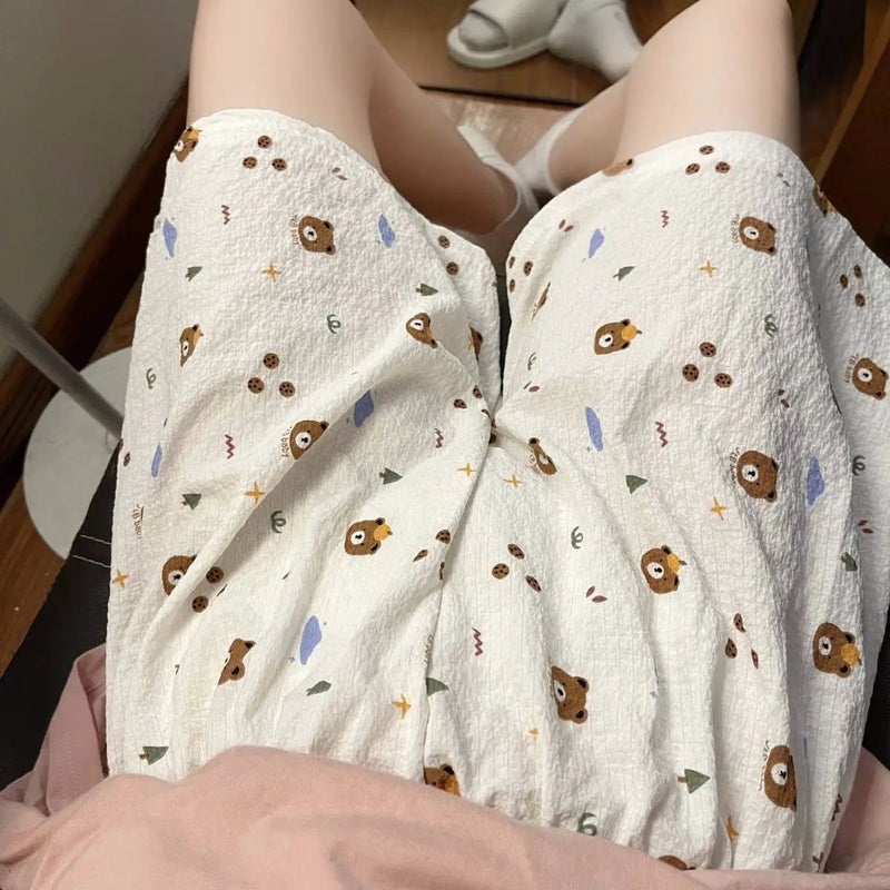 Summer Pajama Pants Women'S Baby Cotton Anti-Mosquito Pants Cartoon Printed Thin Casual Shorts Home Pants Outer Wearing Walking Pants - Image 2
