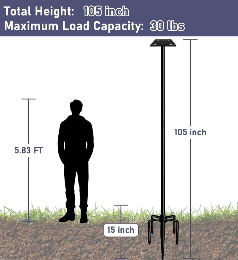 Ansionsol 105 Inch Smart Bird Feeder Pole with 5-Prong Base, Adjustable Bird House Pole Mount Kit for Outdoors, Heavy Duty Bird Feeder Stand for Wild Birds Watching, Black - Image 2